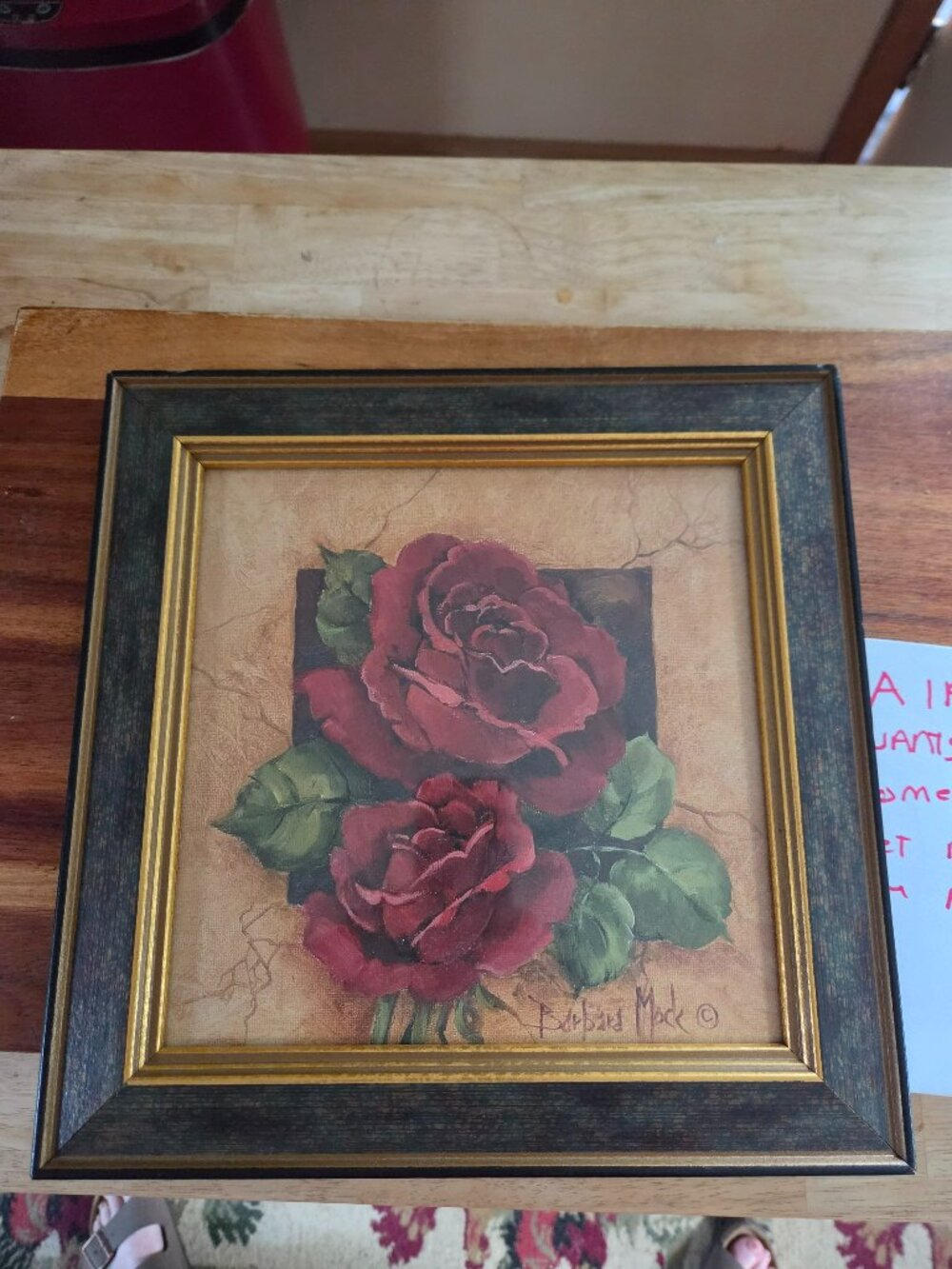 framed Barbara Mock floral art print with red roses home interiors